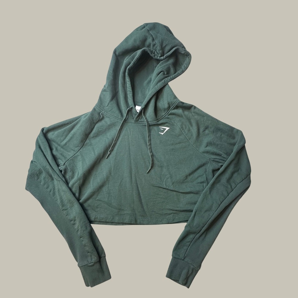 Gymshark Hoodie Womens Medium Training Cropped Pullover Green GLPO4650-OG